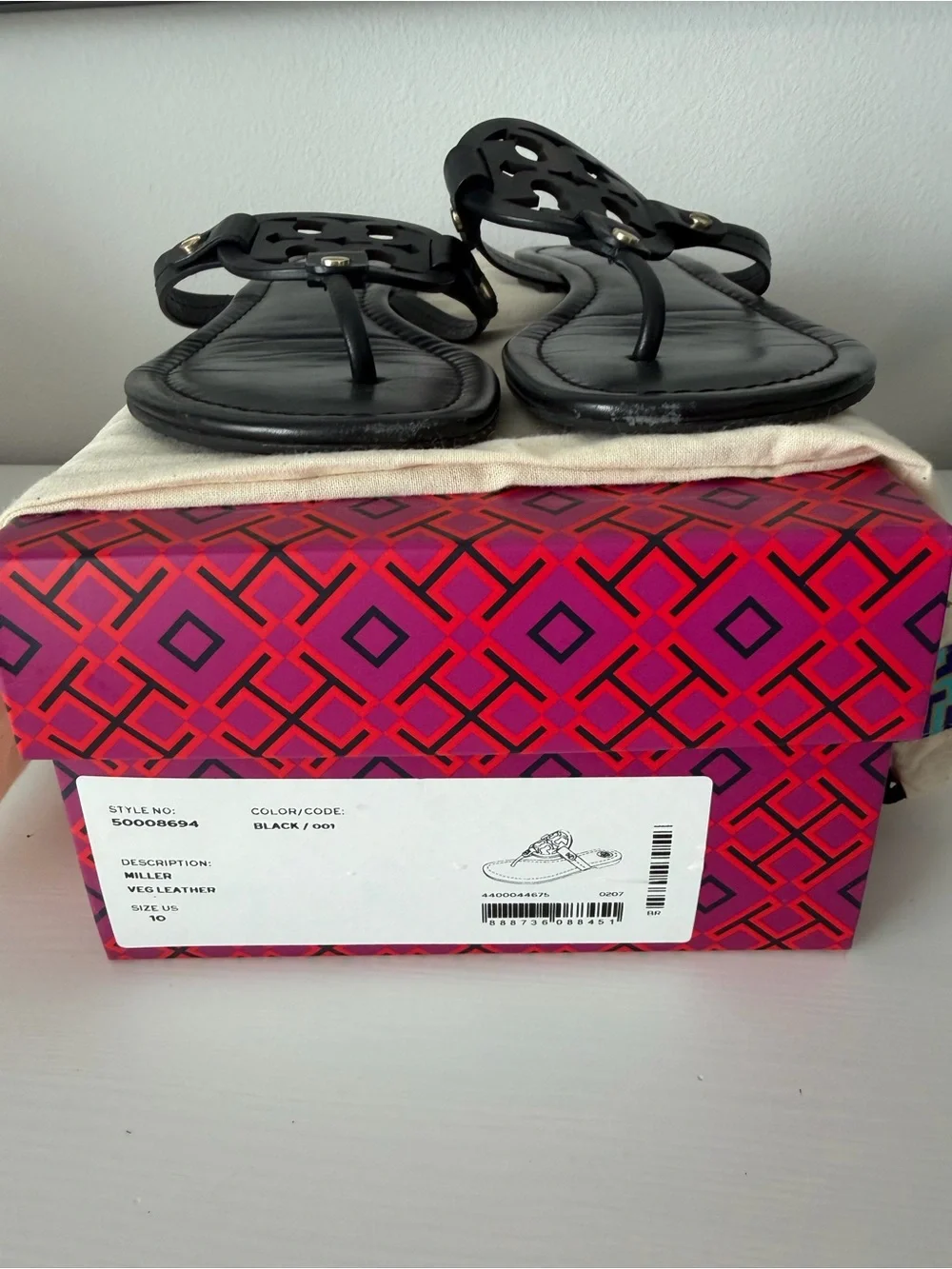 Tory Burch Black Miller Logo Thong Sandals with Gold Studs